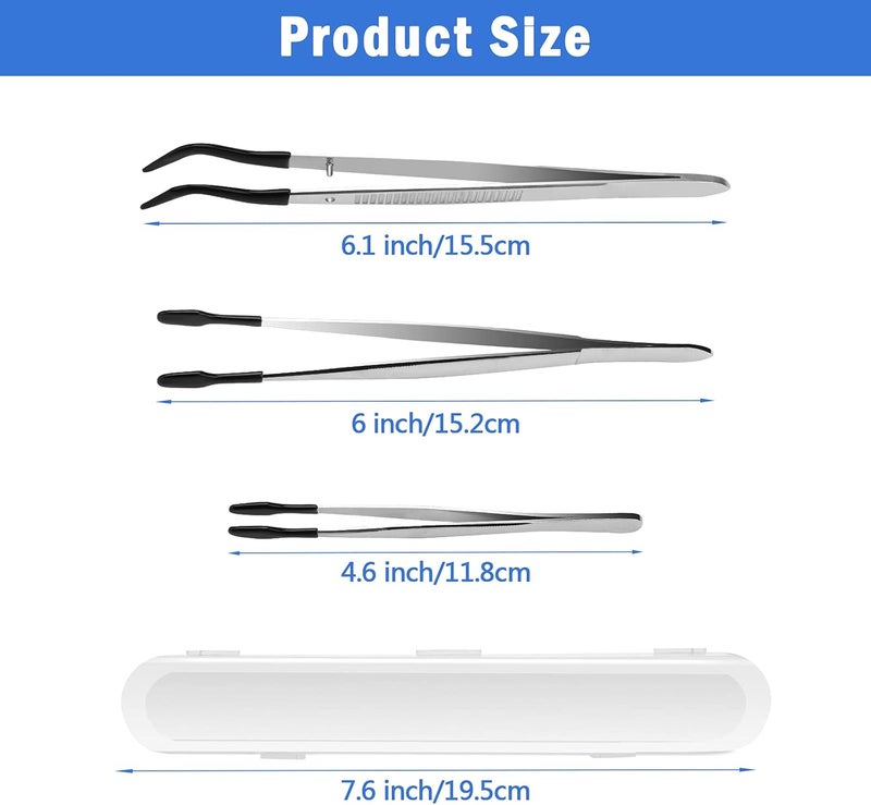 Anglekai 3PCS Tip Tweezers, Silicone Rubber Flat Tipped Tweezers Bent Tip for Jewelry Coin Stamp (Black) - Image 2